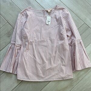 Brooks Brothers Boxy Pink and White Blouse with Ruffled Cuffed Sleeves